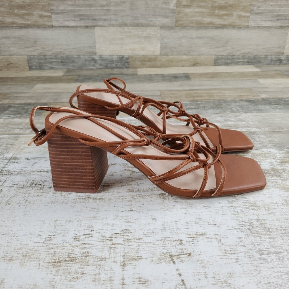 Faryl by Farylrobin Zayne Womens Strappy Sandals Sz 12 Cognac Square Toe Block
